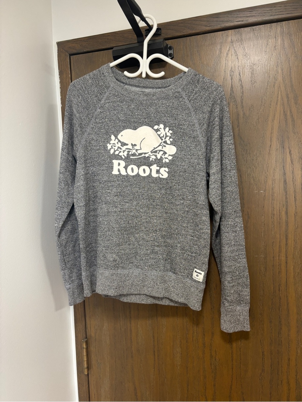 Roots Grey Heather Crewneck Sweatshirt with White Logo